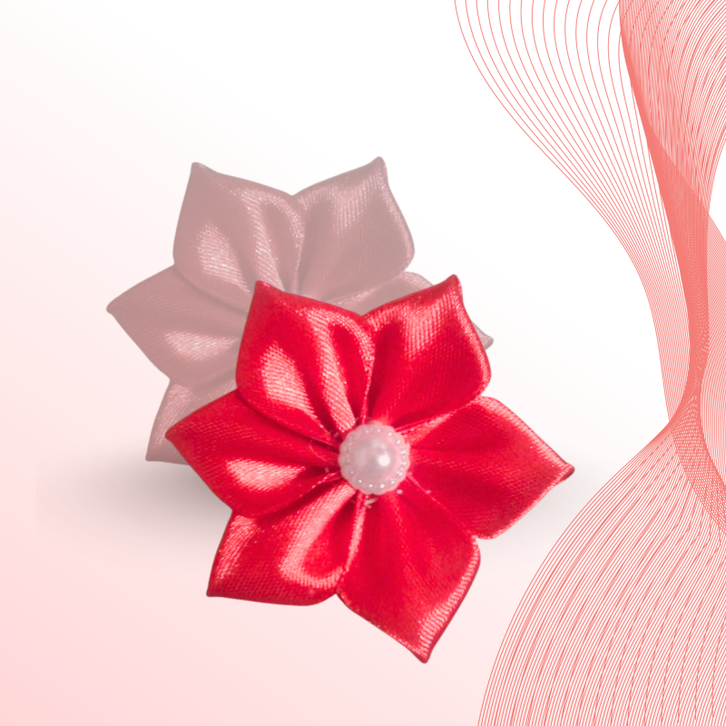 Red Satin Ribbon Flower with Pearl Center
