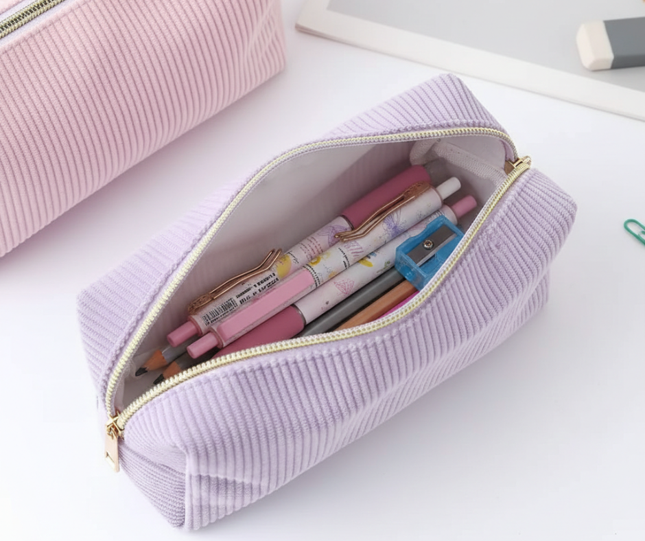 Vertical Stripe Single-Layer Pencil Case 600-2 | Stylish Zipper Stationery Pouch