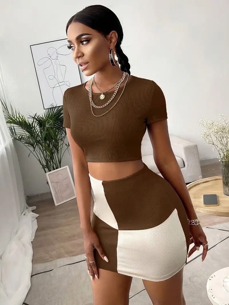 Colour Block Skirt and Top for Women