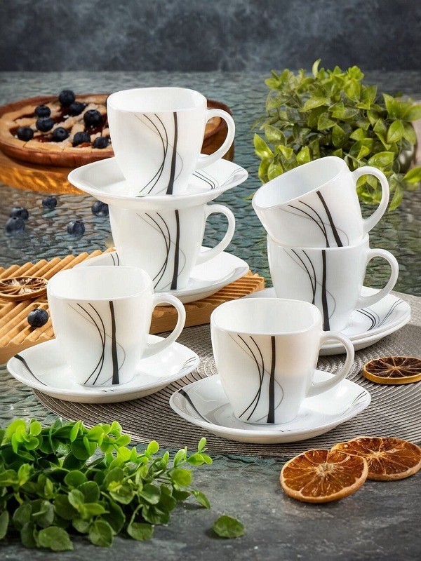 Tradewing 12 Pcs Square Cup & Saucer Set – 12C Ceramic Tea & Coffee Set