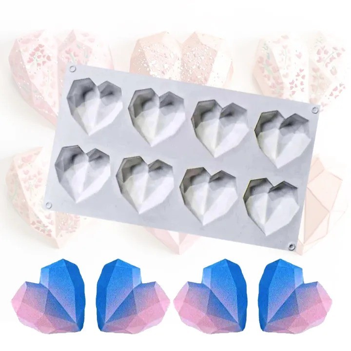8-Slot Diamond Heart Silicone Mold – Flexible Baking Mold for Chocolate, Candy, Soap & DIY Crafts