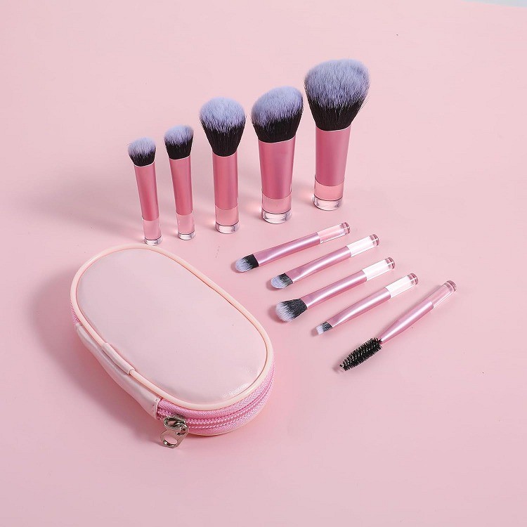 10 Pcs Makeup Brush Set with Pouch – Professional Cosmetic Brushes for Foundation, Eyeshadow, Blush & Contouring