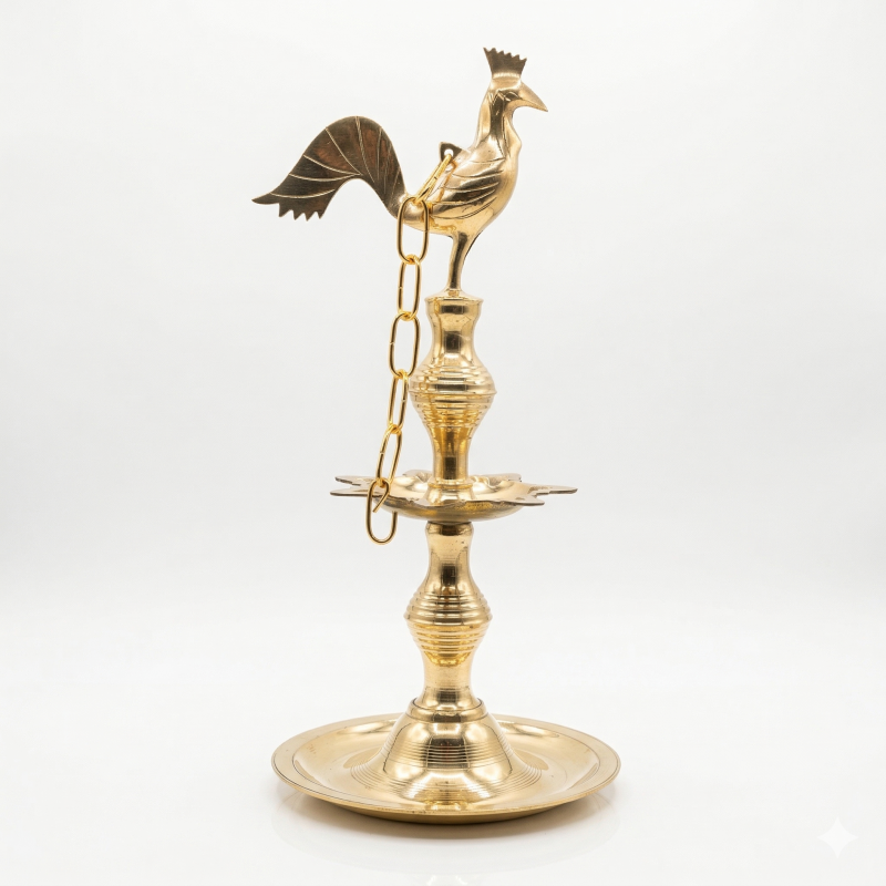 18-Inch Traditional Brass Hanging Lamp - Minimalist Plain Design for Home & Temple