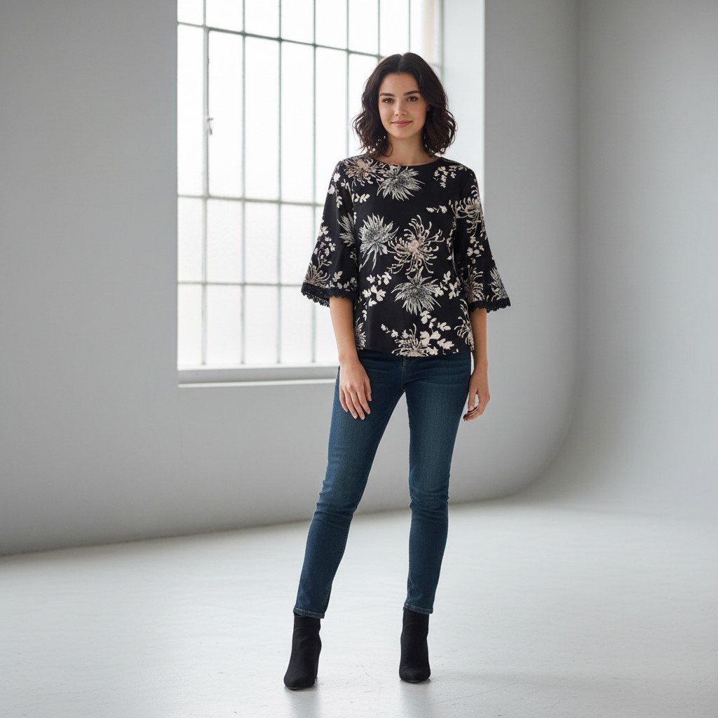 Embroidered 3/4 Sleeve Blouse