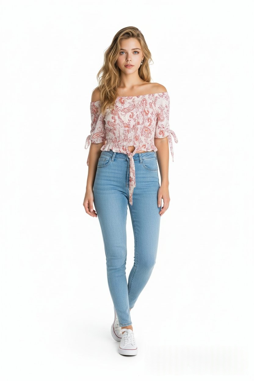 Front Knot Mock Button Down Crop Top