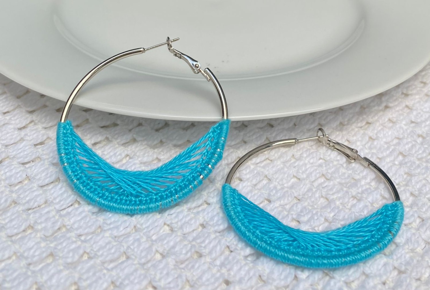 Crochet Hoops Earring - Light Blue