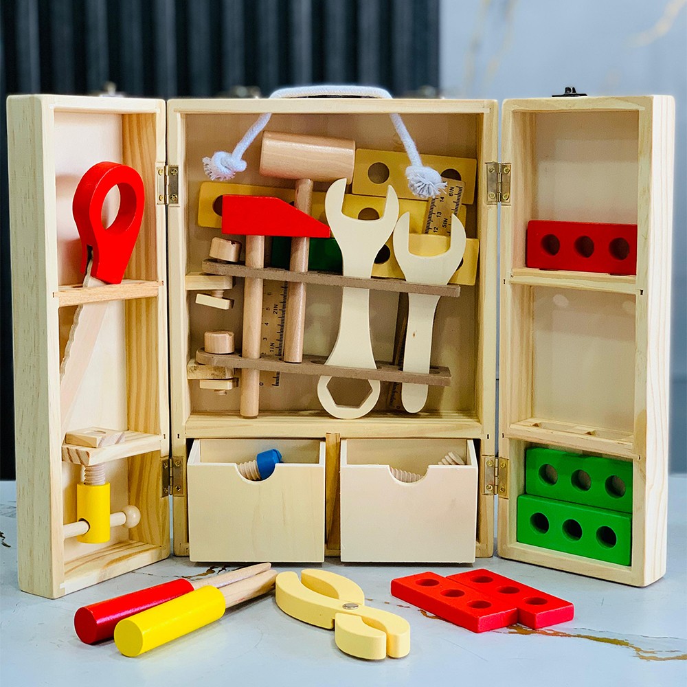 Kids Wooden Tool Box – Educational Pretend Play Carpenter Tool Set for Children