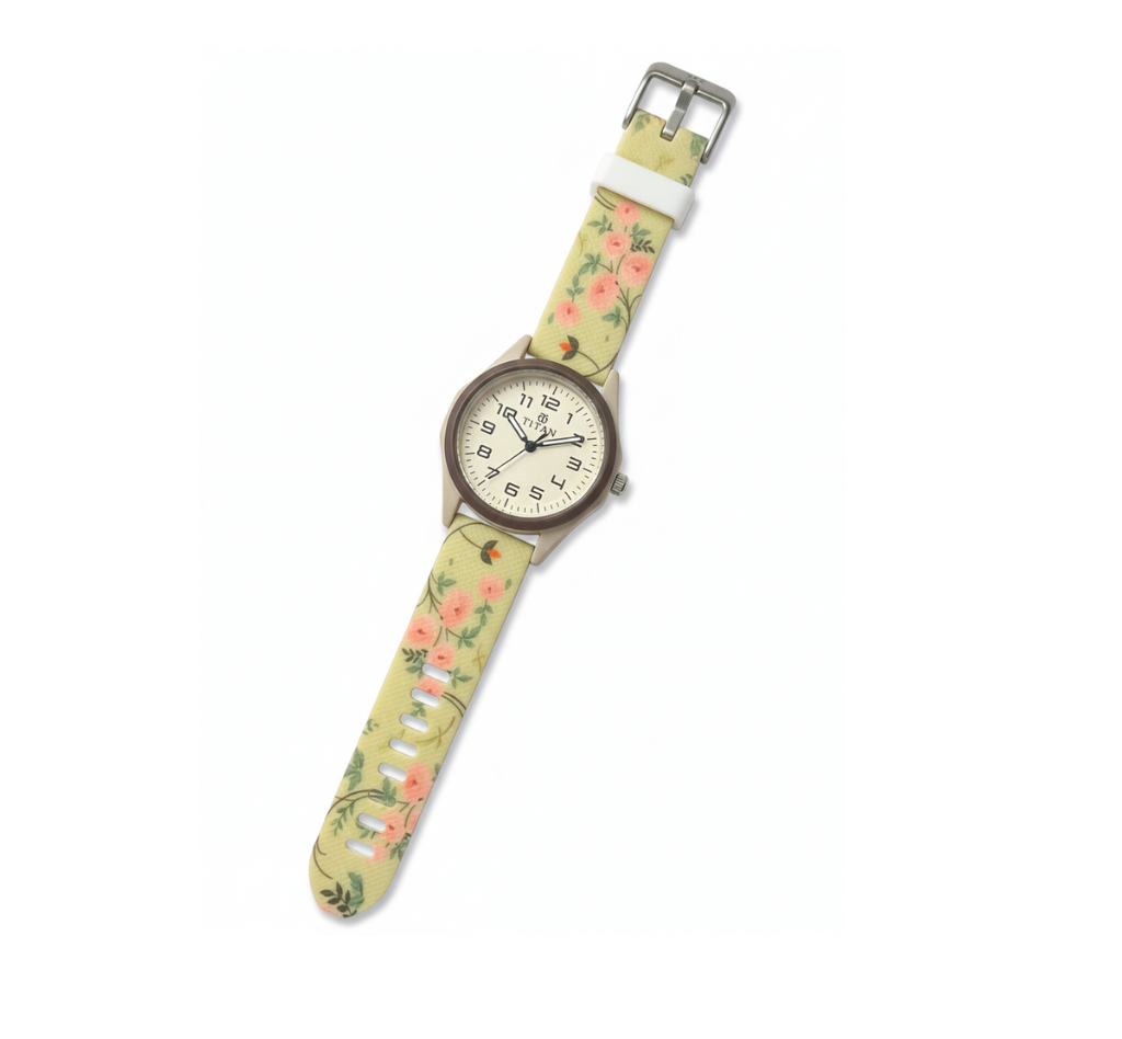 Titan Floral Pattern Strap Watch | Round Dial Women’s Wrist Watch