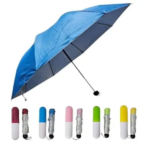 Compact Capsule Folding Umbrella – Portable Lightweight Travel Umbrella with Capsule Case (36″ Diameter, Medium Size)