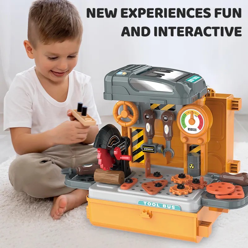 Kids 3-in-1 Tool Bus – Educational Pretend Play Construction Vehicle & Tool Set