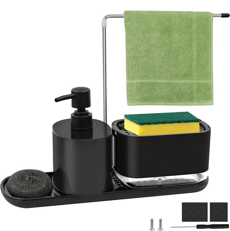 4 In 1 Soap Dispenser Set | Bathroom Accessories Set with Soap Bottle, Toothbrush Holder & Tray