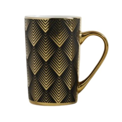 Ceramic Coffee Mug Stripe Patterned Black & Gold