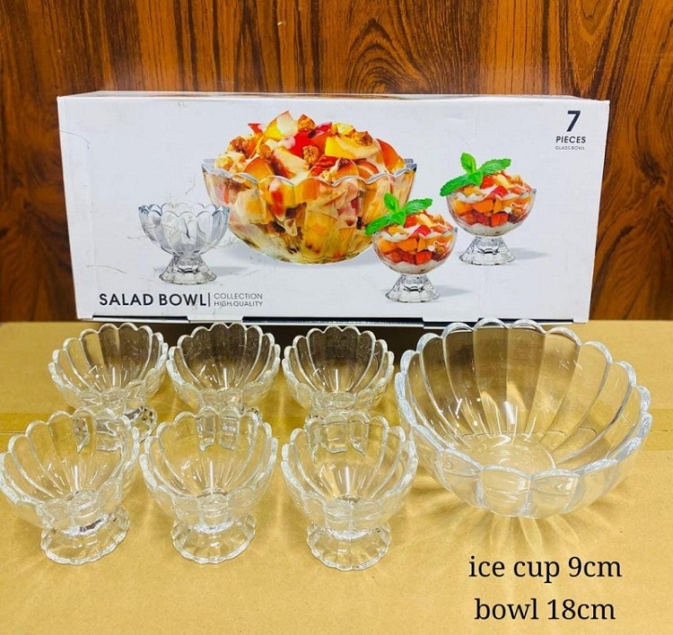 7 Pcs Glass Dessert Serving Bowl Set | Elegant Ice Cream & Fruit Bowl Set