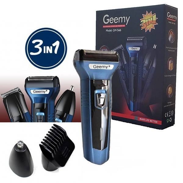 Geemy GM-566 3 in 1 Rechargeable Shaver & Trimmer for Men | Beard Hair Nose Trimmer Grooming Kit