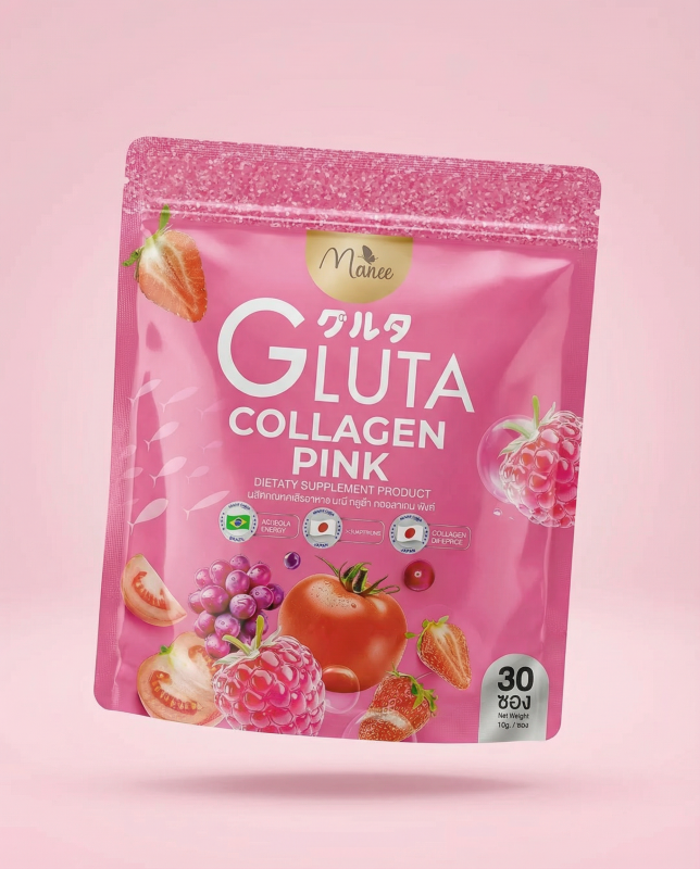 Manee Gluta Collagen Pink Dietary Supplement (30 Pcs) | L-Glutathione, Hyaluronic Acid & Vitamin C for Skin Brightening, Deep Hydration & Anti-Aging