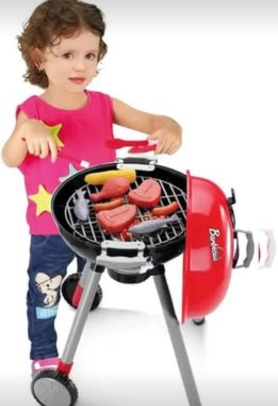 BBQ Grill Toy Cooking Playset for Children Indoor & Outdoor Kids Pretend Barbecue Set