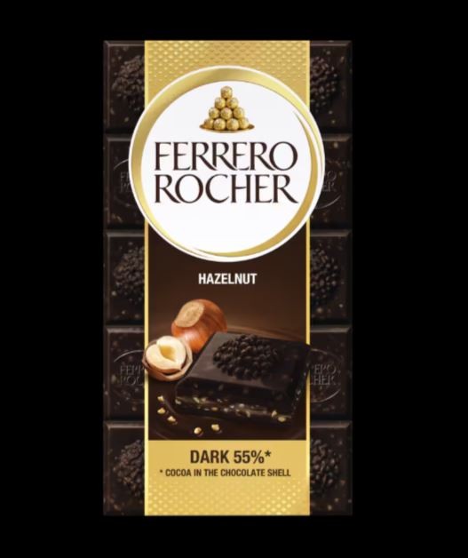 Ferrero Rocher Dark 55% Hazelnut Bar 90G