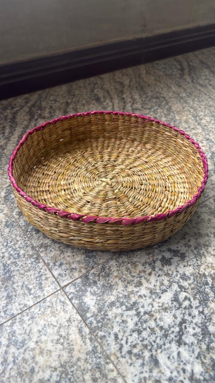 Handmade Gallahe Pan Watti - 12 Inch Natural Reed Tray for Kitchen and Decor