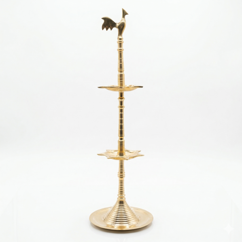 Traditional 18-Inch Brass Oil Lamp - Elegant Ceremonial Pahana for Home Decor