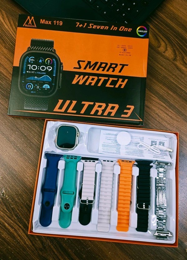 Max 119 7-in-1 Smart Watch Ultra – Fitness & Health Tracker with Heart Rate, Blood Pressure, SpO2, Step Counter, Sleep Monitor, Call & Message Notifications
