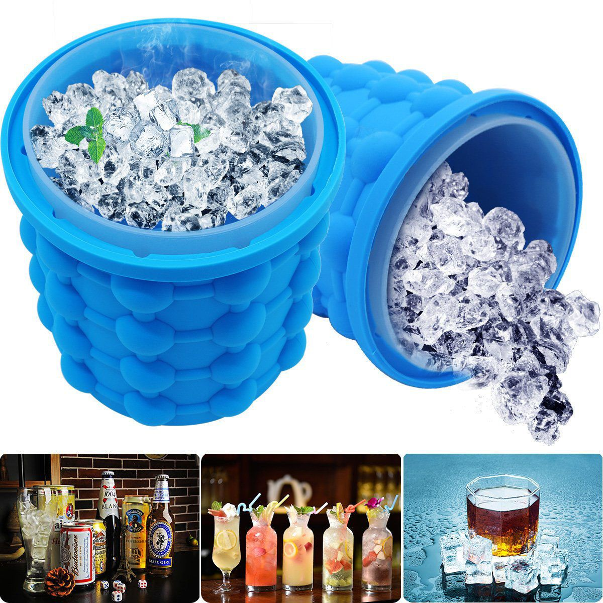 Ice Bucket Silicone Ice Mold with Lid (2 in 1)