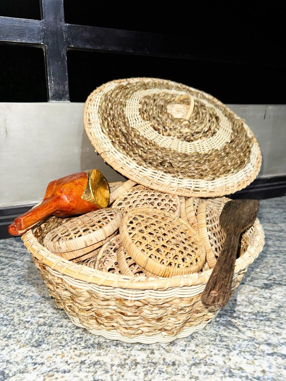 Traditional Handmade Cane String Hopper Trays - Eco-Friendly Idiyappam Watti Set