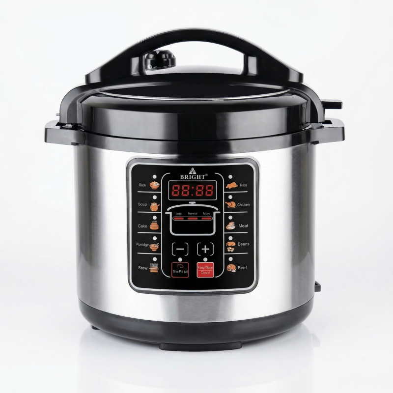 Bright 11-in-1 Multifunctional Electric Pressure Cooker, 6L Stainless Steel Pot, 1000W LED Display, 11 Cooking Presets - BR-760