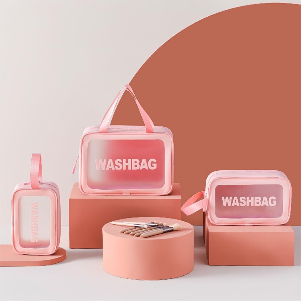 Clear Cosmetic Travel Wash Bag -Medium (Pink)
