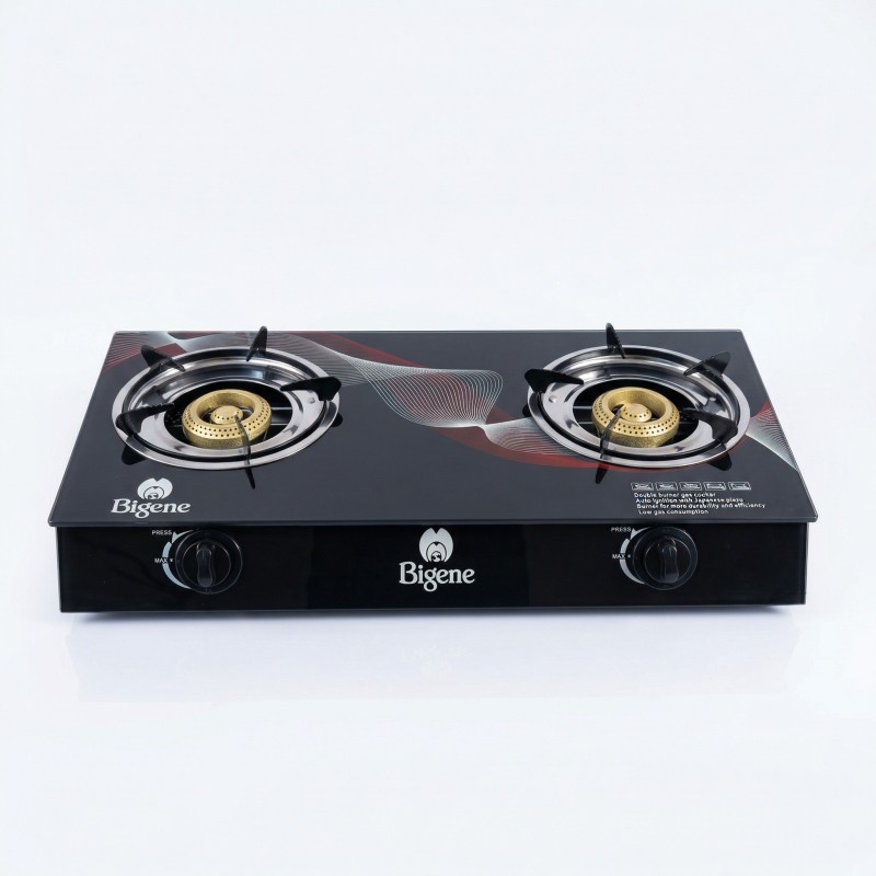 Product Type: Gas Cooker / Gas Stove Brand: Bigene Model No: BN-5791 Number of Burners: 2 Burners Top Material: Tempered Glass Top Body Material: Metal Body Ignition Type: Manual Ignition Gas Type: LP