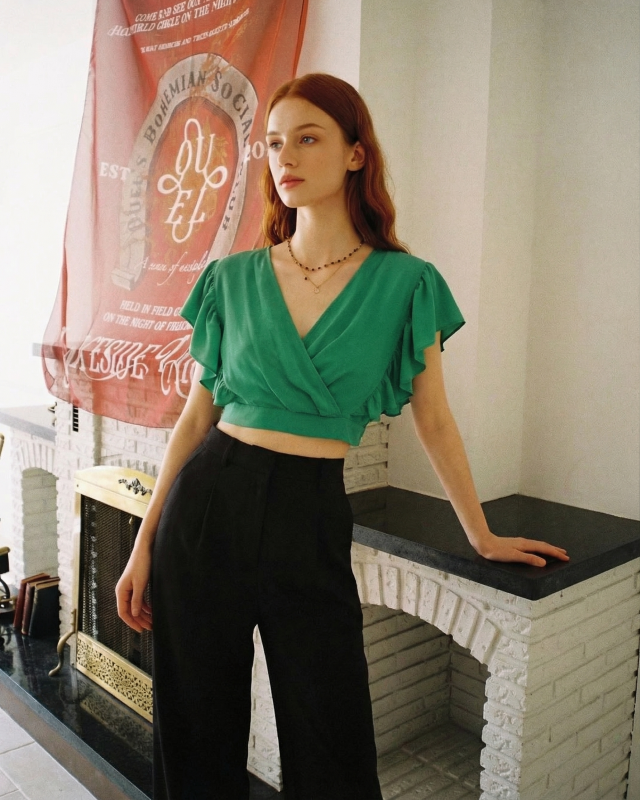 Flared Sleeve Crop Top