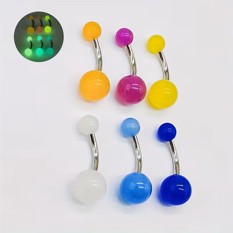 Ultra-Glowing Round Bead 5 Acrylic 14G Hypoallergenic Barbell Belly Button Ring