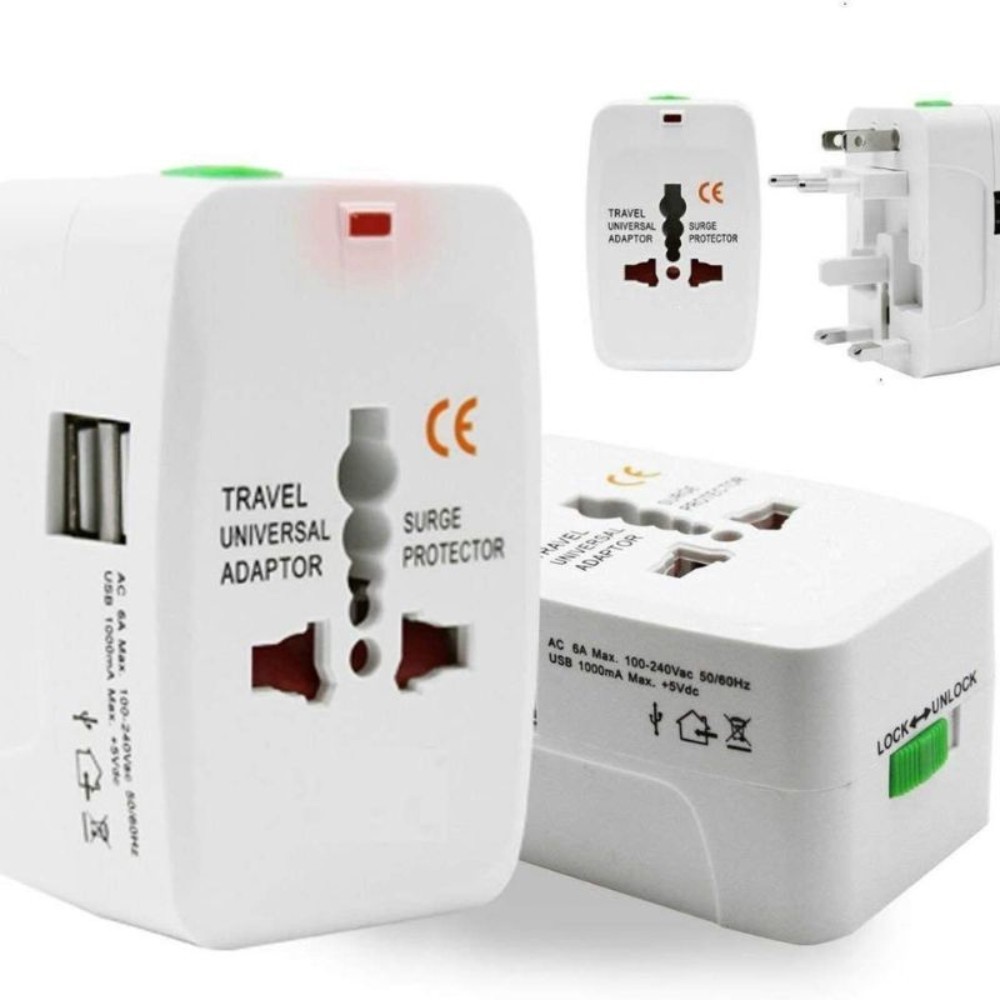 Universal Travel Power Adapter with Dual USB Ports – Worldwide Plug Converter for UK, US, EU & AU