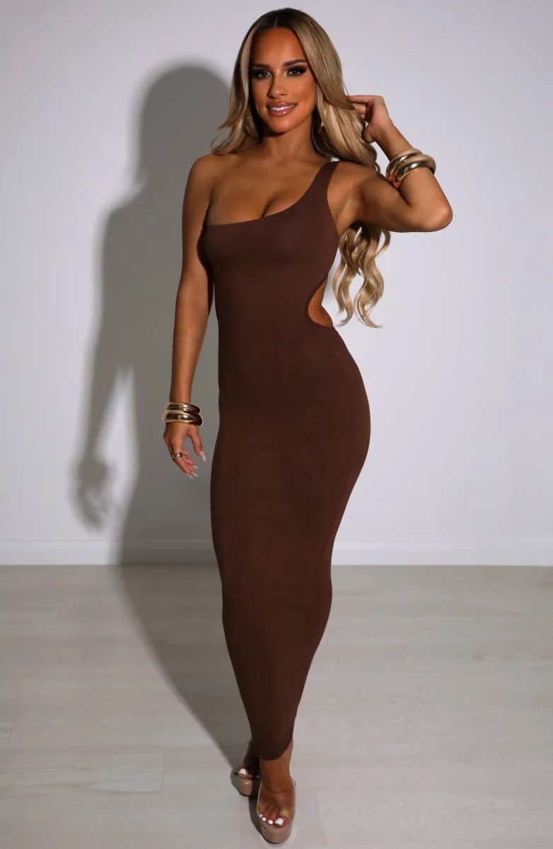 Cutout Back One Shoulder Bodycon Maxi Dress