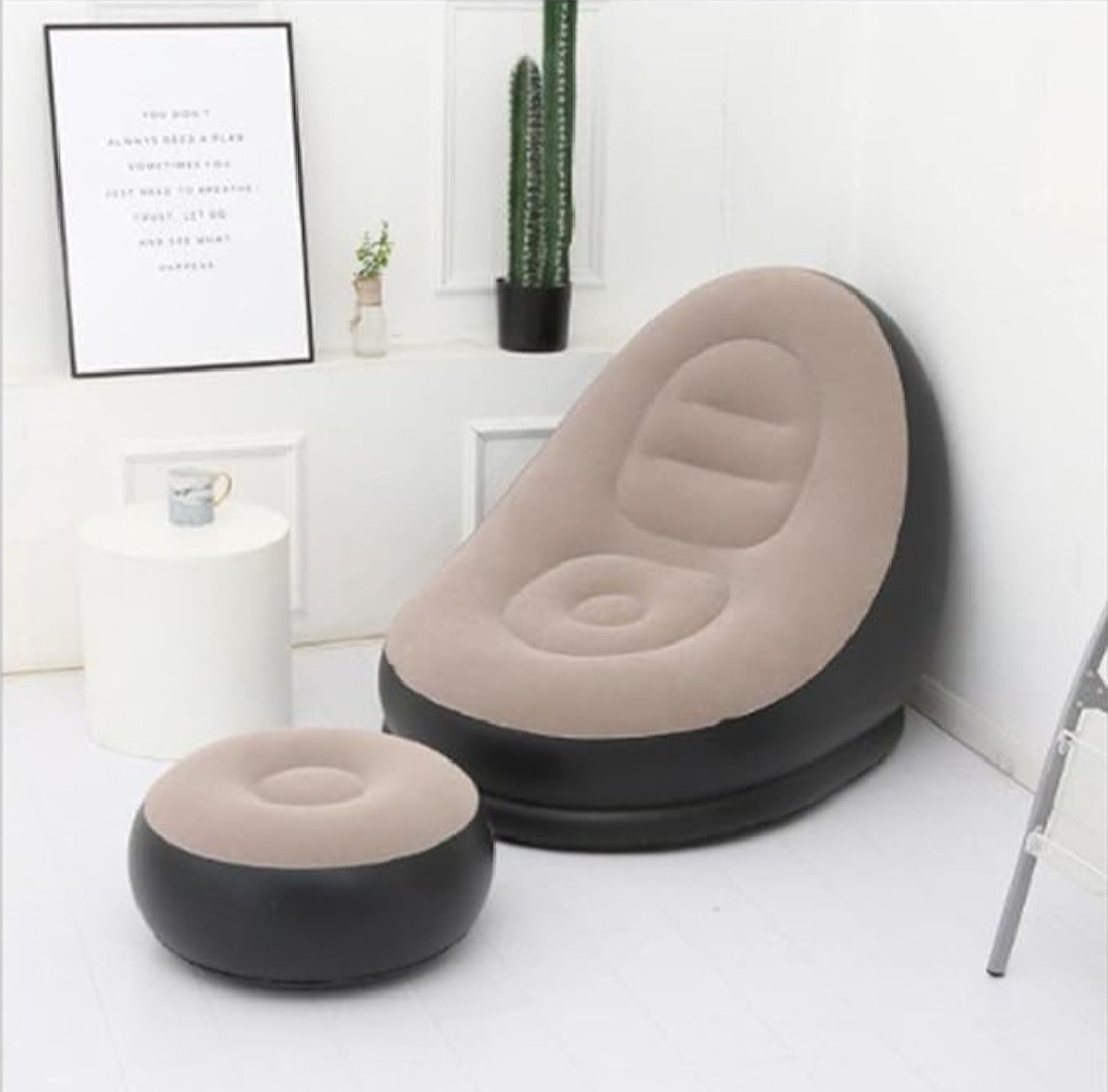 Inflatable Lounge Chair for Adults| Flocking Air Sofa with Standard Ottoman Foot Mat|