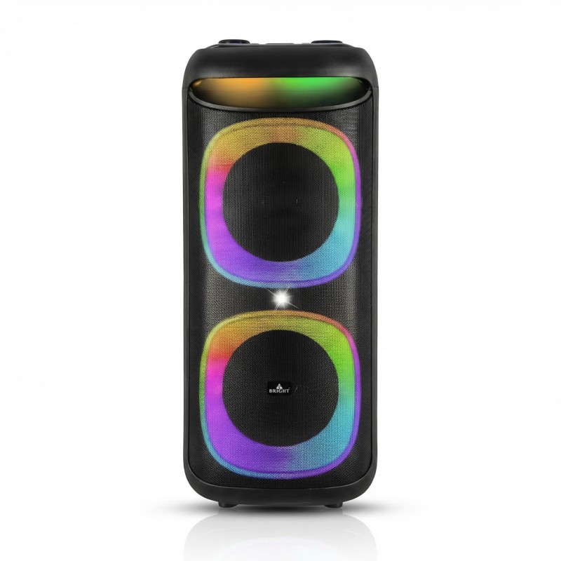 Bright BR-8088 Dual 8-Inch Portable Bluetooth Party Speaker - 10,000W PMPO with RGB LED Lights & Karaoke Mic