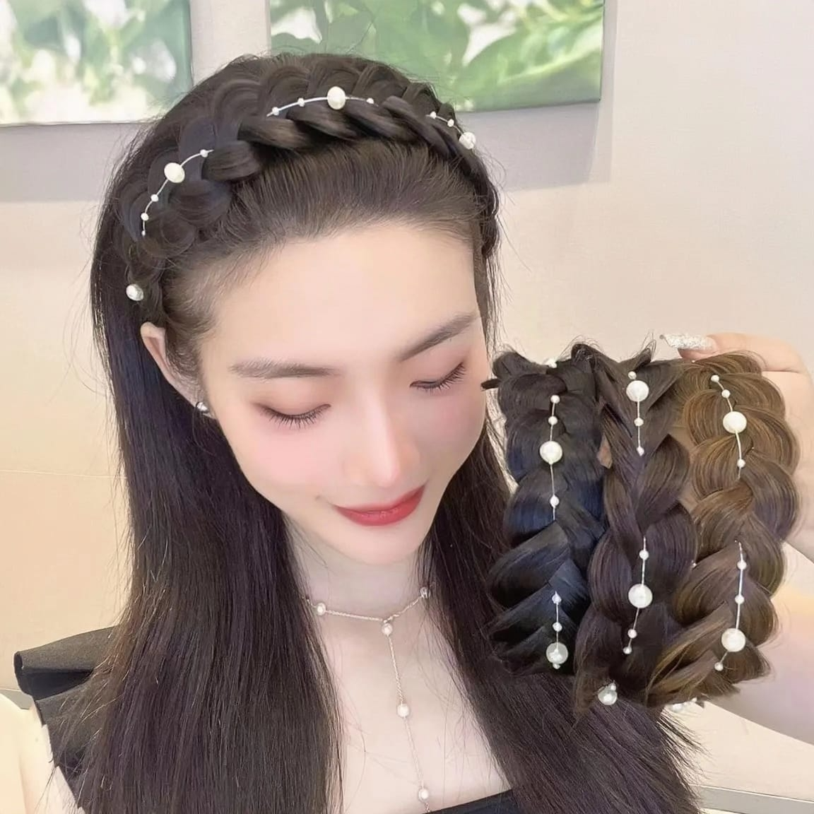 Wig Hair Band with Pearl- Black