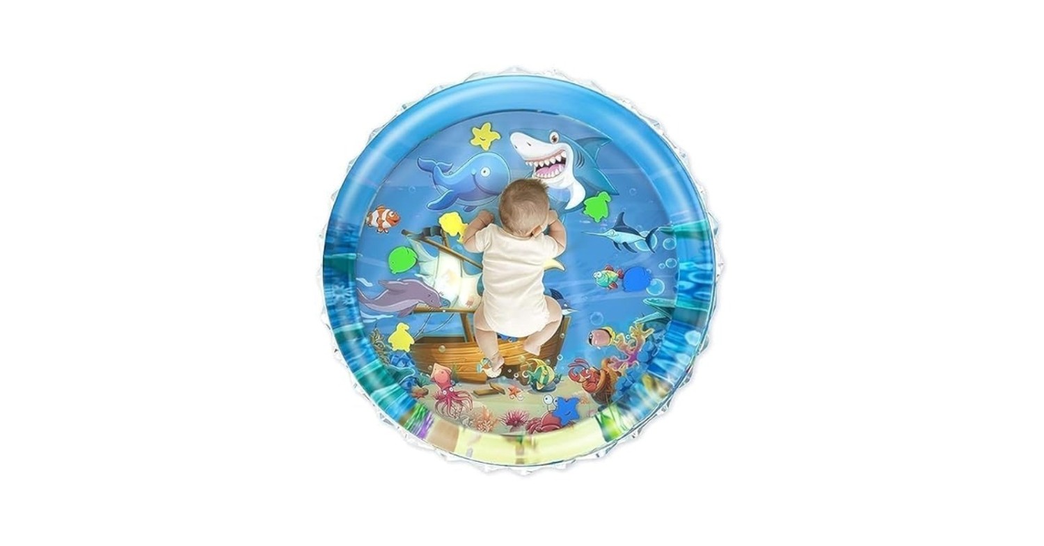 Round Shape Water Play Mat – Large Inflatable Tummy Time Splash Mat for Babies