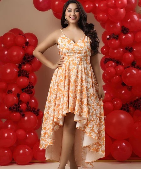 V-neck High Low Printed Maxi Dress