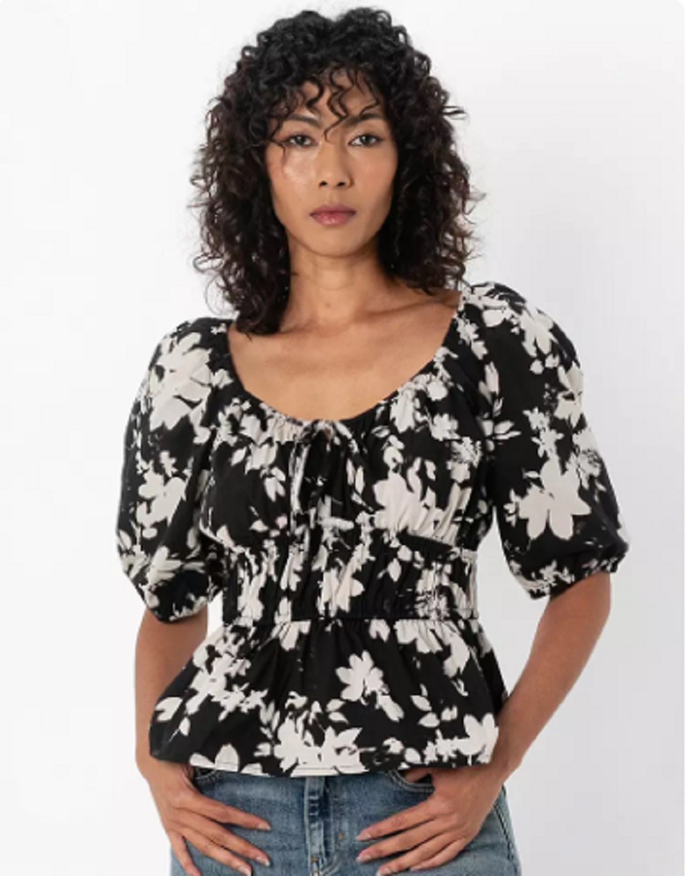 Flora Printed Puff Sleeve Bustier Top