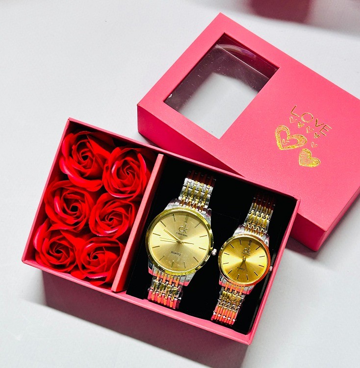Valentine Couples Watch Set with Rose Gift Box – Perfect Romantic Gift for Him & Her