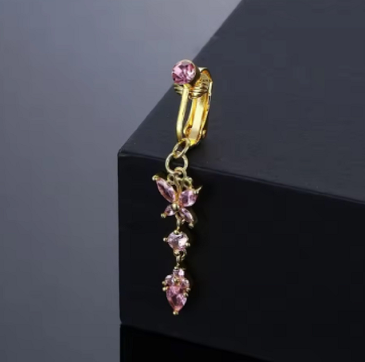 Crystal Butterfly Fake Belly Button Ring