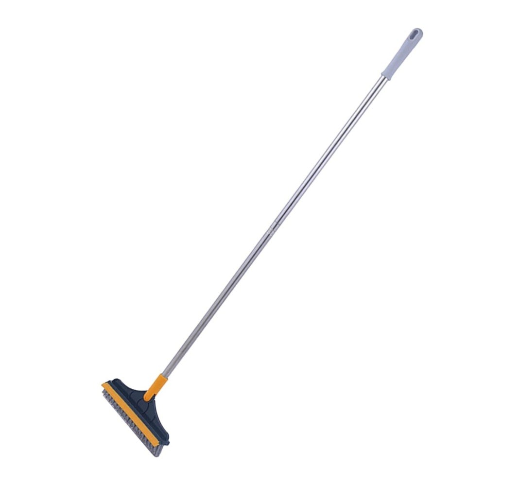 Floor Scrub Brush with Window Squeegee, 2 in 1 Floor Scrape Brush, 120 Degrees Rotatable Long Handle,