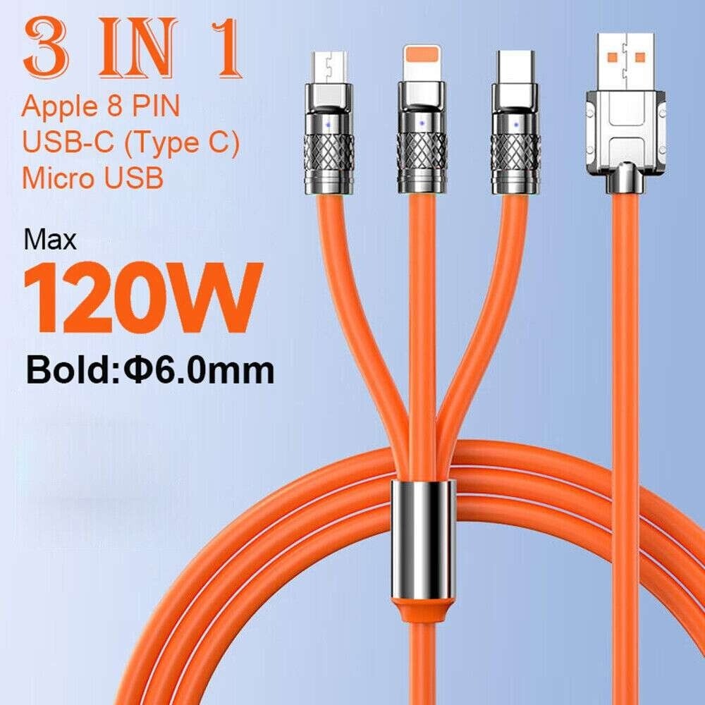 3-in-1 Zinc Alloy Fast Charging Cable 120W