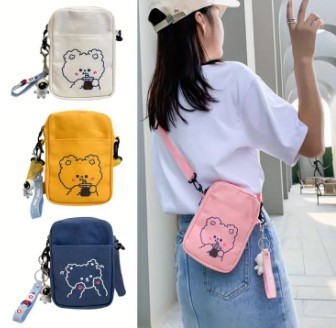 Cute Cartoon Bear Canvas Crossbody Bag