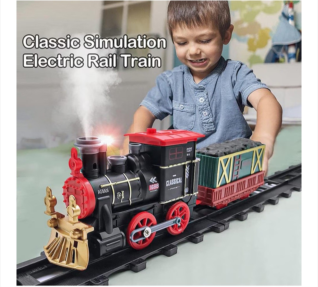 Retro toy train set with lights and sounds
