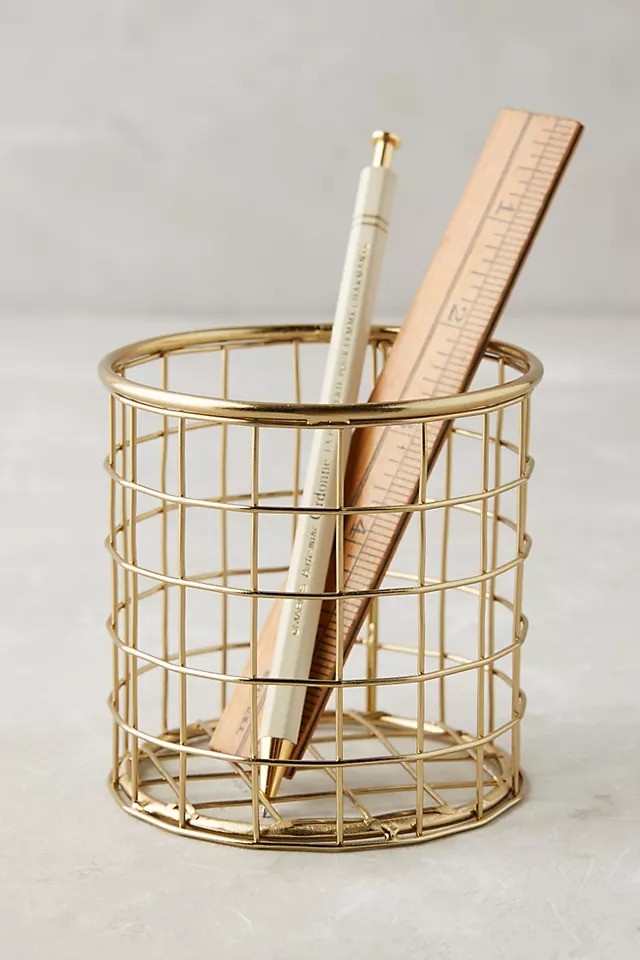 Round Metal Pen Holder – Gold – 769-31 | Office Desk Organizer