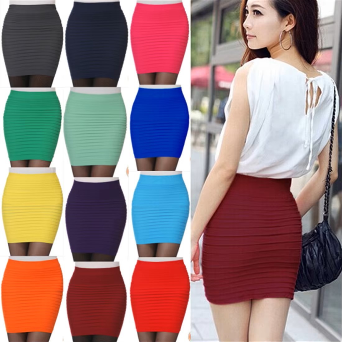 One Size High Waist Bodycon Elastic Pleated Skirt