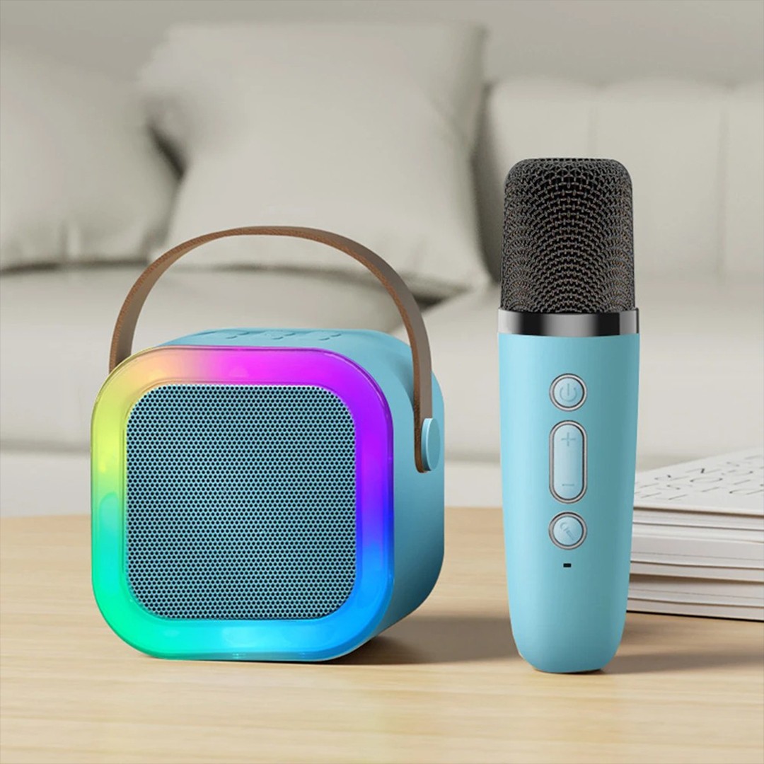 K-12 Mini Karaoke Machine with Dual Wireless Microphones & RGB Lights - Portable Bluetooth 5.1 Speaker for Kids & Adults