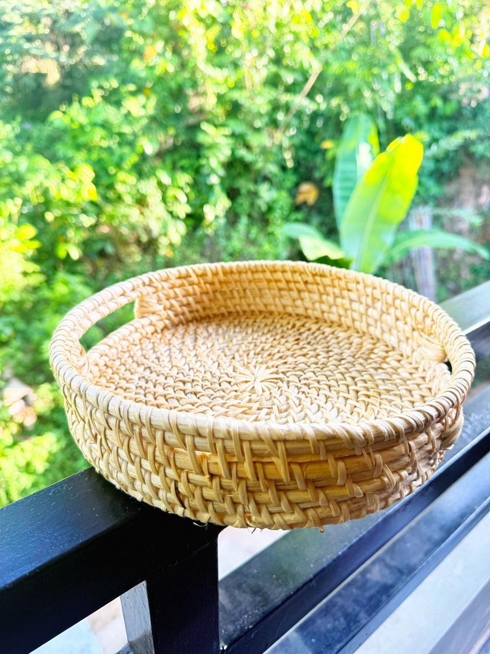 Handmade Cane Round Tray – 12 Inch Natural Woven Serving Tray | Eco-Friendly Home Decor