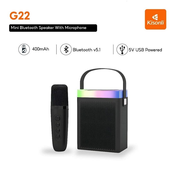 Kisonli G22 Mini Karaoke Speaker with Wireless Mic | Portable Bluetooth Speaker with Mic